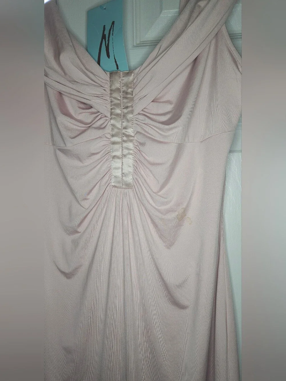 NWT. Marciano Pale Pink Ruched Neck Sleeveless Dress. Size L. - Picture 3 of 7